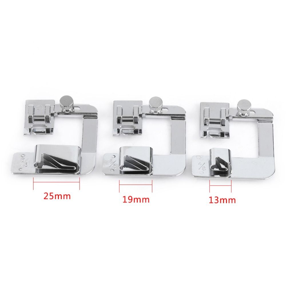3pcs Multifunction Snap On Presser Feet Low Shank Wide Hemming Rolled Hem Presser Foot Zinc Alloy Snap On Hemming Presser Foot