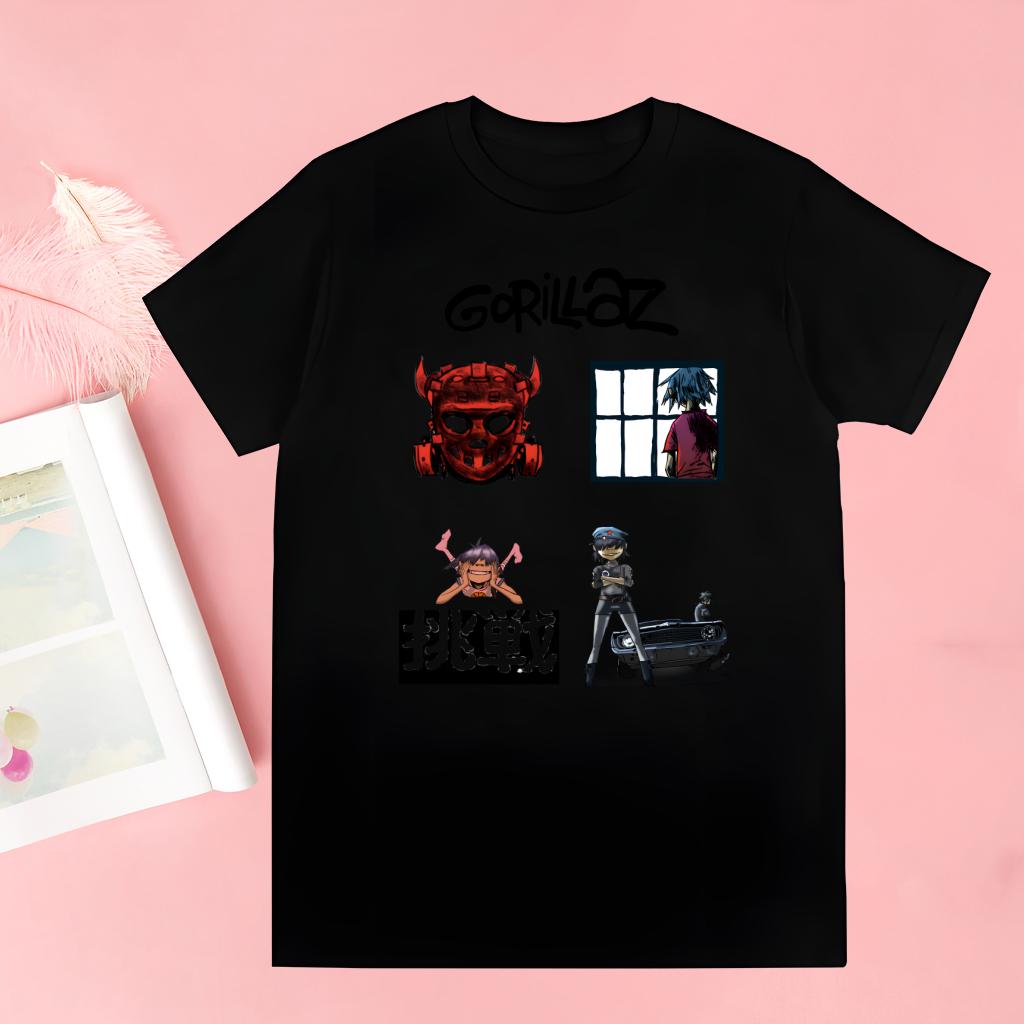Gorillaz Moderne Musikkband Tegneserie Fantastiske T-skjorter For Gutter O-hals Kortermet Vanlig Herrehøyde Kvalitet Hip-Hop T-skjorte