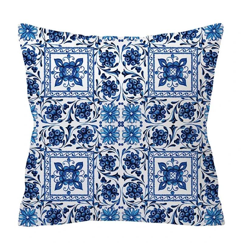 Blau Weiß Porzellan Druck Kissenbezug Böhmischer Stil Mandala Geometrie Kissenbezug Modern Mode Sofa Stühle Dekokissen