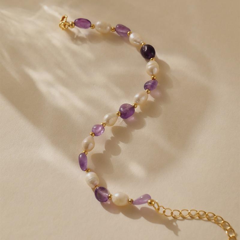 Freshwater Pearl Purple Natural Stone Elegant Women Bracelet