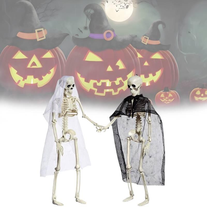 Festive Halloween Skeleton Couple Decorative Props Realistic Plastic Bride Groom Design 21x10cm