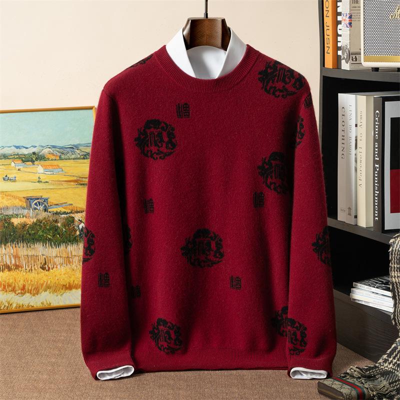 

Crew neck four flat air layer thickened cashmere sweater men s loose sweater cashmere knitting XXXL