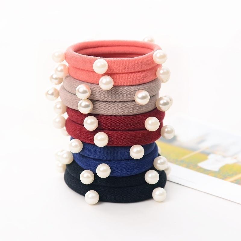 Viele Leute mögen 10 Stück Perle Basic Elastische Haargummis Koreanischer Stil Perle Nahtlos Frottee Ring Seil Haaraccessoires