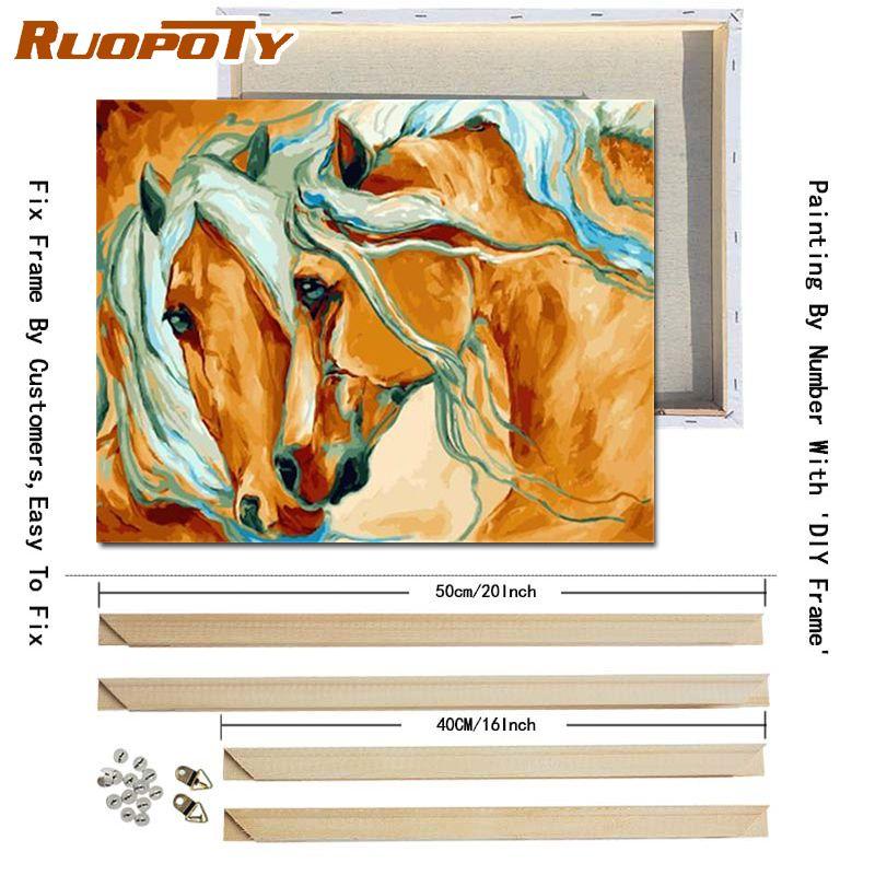 RUOPOTY With DIY Frame Animals DIY Painting By Numbers Acrylic Picture Hand Painted Oil Painting On Canvas For Home Decor Artwork