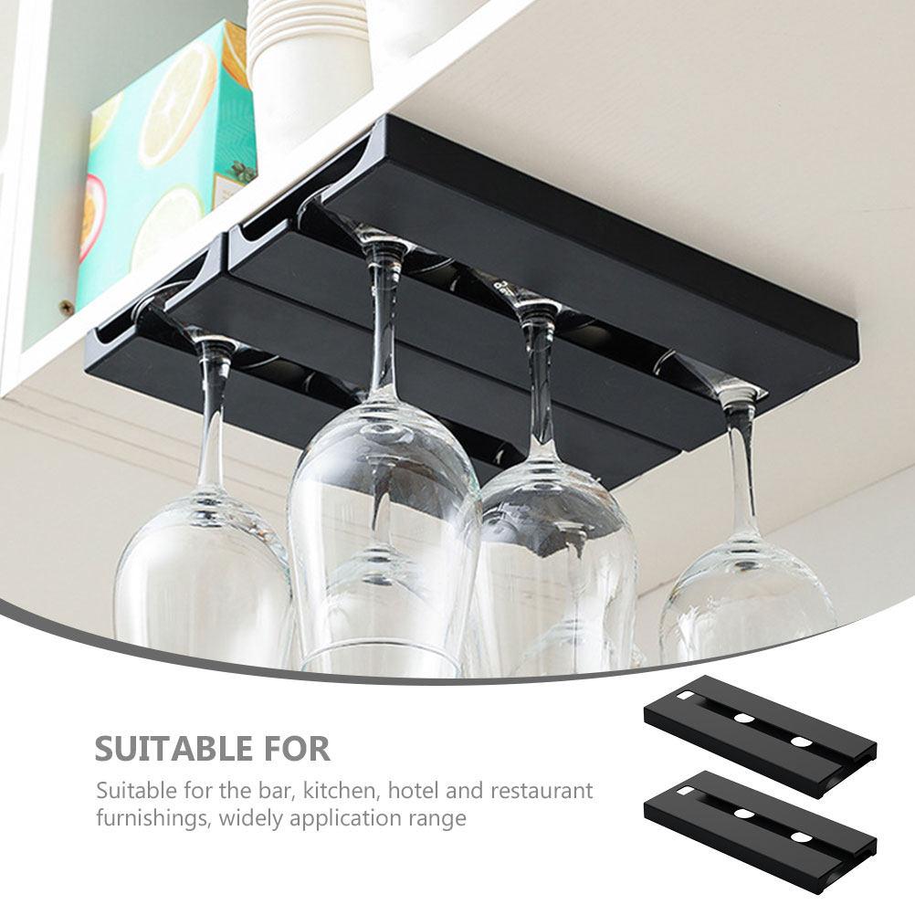 2Pcs Wine Glass Holder Set Under Shelf Hanging Cup Rack for Kitchen Bar Hotel Restaurant Drainage Design Smooth Finish Glass