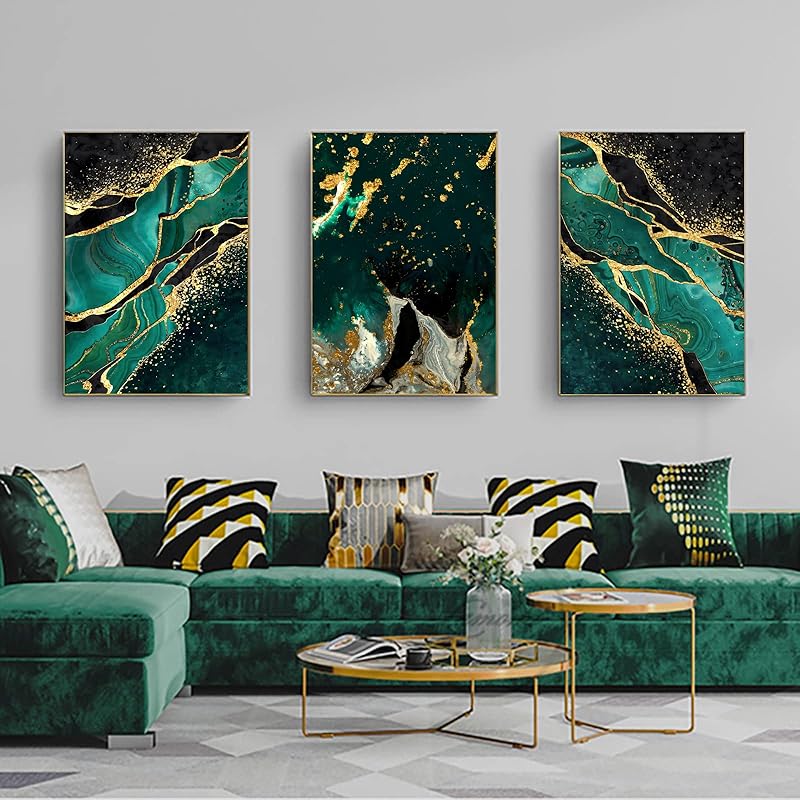Green Gold Marble Canvas Wall Art Modern Abstract Dark Green Gold Foil Lines Marble Poster Abstract Emerald Green and Gold Wall Art Black and Green 16 x 24 Inch