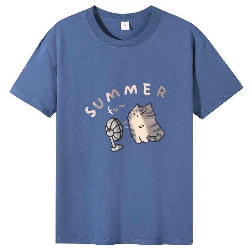 

Хлопчатобумажная женская футболка, свободные летние топы с короткими рукавами и половиной рукавов Design Sense 3XL светло-синий