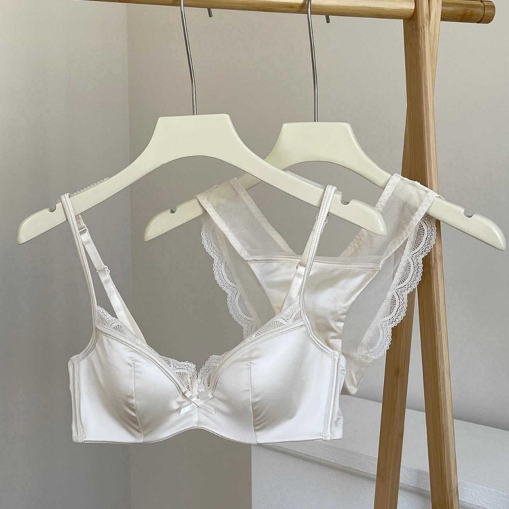 French Premium Satin Lingerie Set, Thin Minimizer Soft Underwire Lift Anti-Sag Bra for Full Bust Women