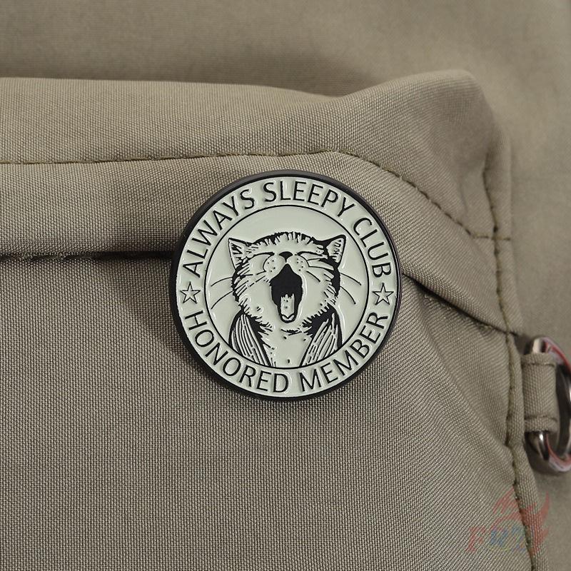 1Pc The Yawning Cat. Always Sleepy Club Honored Member Brooches - Doodle Enamel Backpack Button Pins Badges