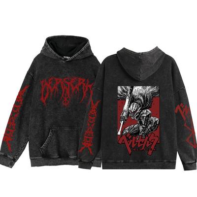 Anime Berserk Washed Hoodies Guts Manga Print Hoodies Men Women Harajuku Pullover Loose Cotton Sweatshirts Y2k Clothing Unisex