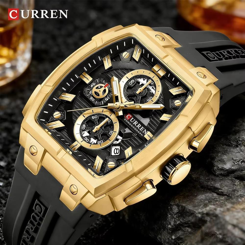CURREN Silicon Strap Multi-functional Dialn Auto Date Design Men's Watch Sports Chronograph Watches