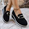 Keilabsatz flache Schuhe für Damen – Frühling/Herbst Neu Große Größen Plateau Dicke Sohle Runde Spitze Modisch Metall Detail Schlupfschuhe