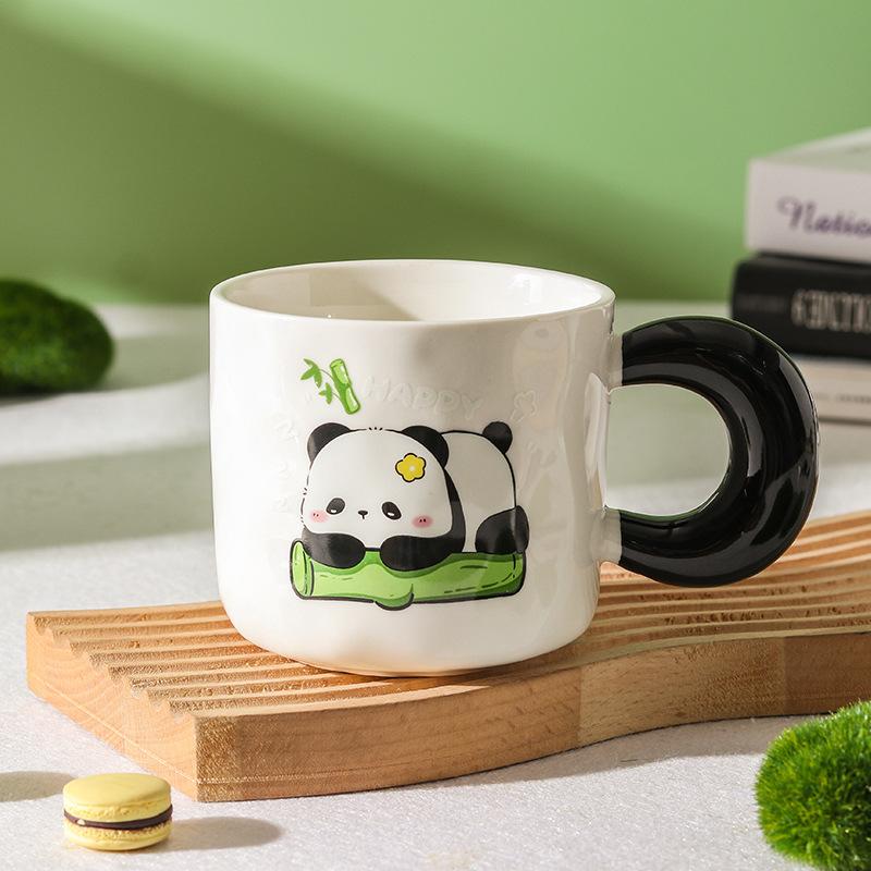 High Value Panda Cup Large Capacity Ceramic Mug with Lid Spoon Couple Home Drinking Water Cup Girls Coffee Cup