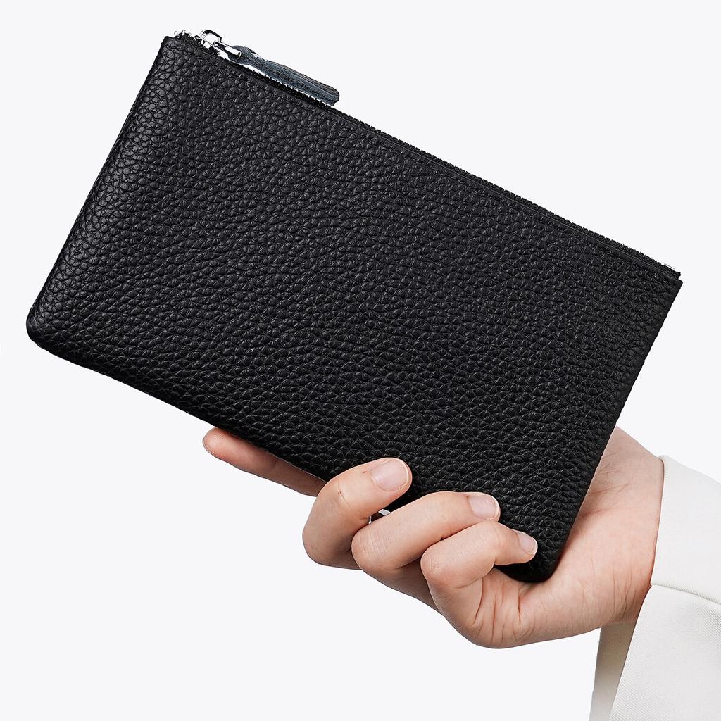 Womens Top Grain Leather Wristlet Clutch Phone Holder Long Wallet Purse Zipper Hand Bag