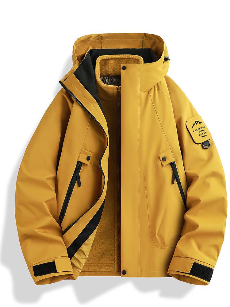 Skijacke Set: Schwarz-Gold-Fleece Warme Innenlage mit 75D Doppelwarp-Schuss, Drei-in-Eins-Design für Paare