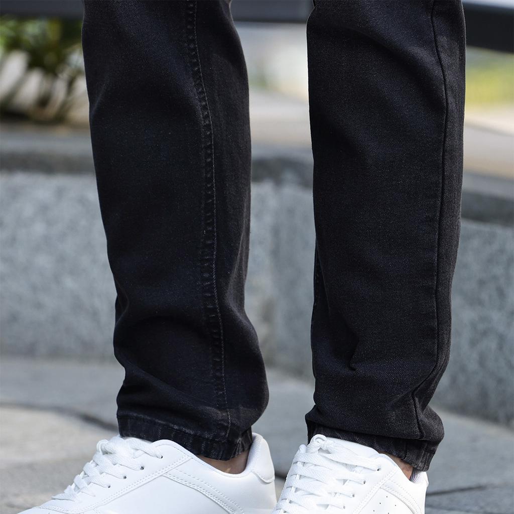 Men's Casual Small Straight Jeans Pants Fashion Wide Leg Pants Solid Color Jeans
