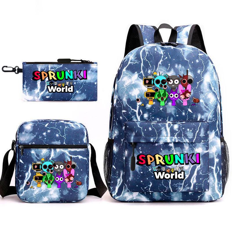 Rhythm Box Game Merchandise Elementary School Bag Sprunki Cartoon Starry Sky Backpack 3-piece Set D