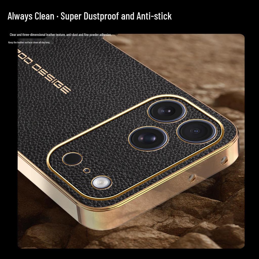 Apple 17 Pro Max Lychee Pattern Electroplated Drop-Proof Case for iPhone 16 Pro, 15, 14