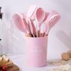 12pcs Wooden Handle Kitchen Utensils Set Silicone Eco-Friendly Non-Stick Cookware Set Heat Resistant with Storage Bucket