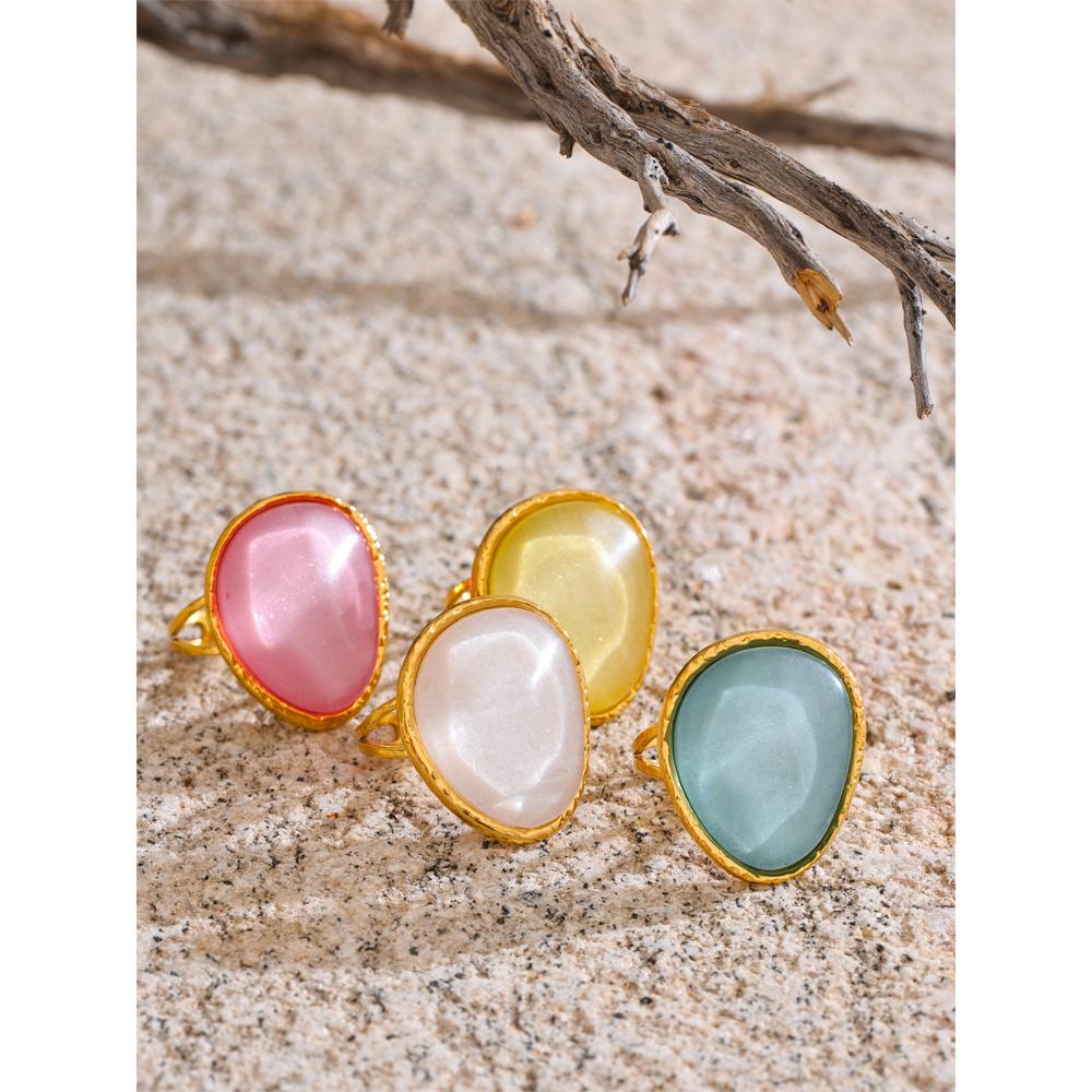 Eetit Exquisite Candy Multi-Color White Pink Blue Yellow Resin Adjustable Ring Gold Color Stainless Steel Summer Jewelry Gift