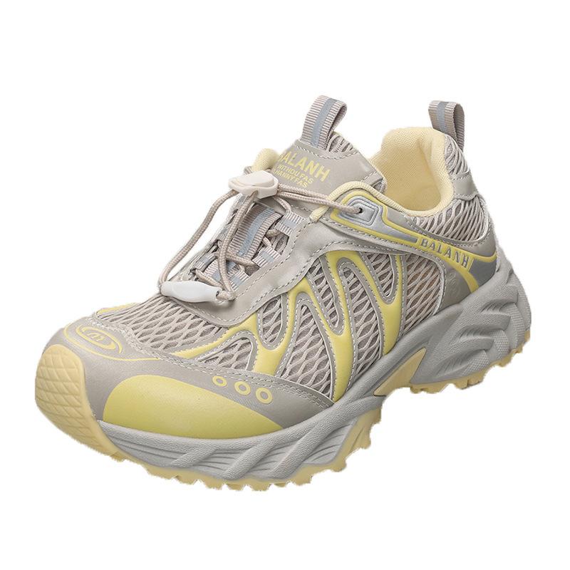 Kopfschief ultraleichte Sport-Einzelschuhe Damen Herbst Mesh atmungsaktiv Outdoor Bergsteigen vielseitig Leder Dad-Schuhe