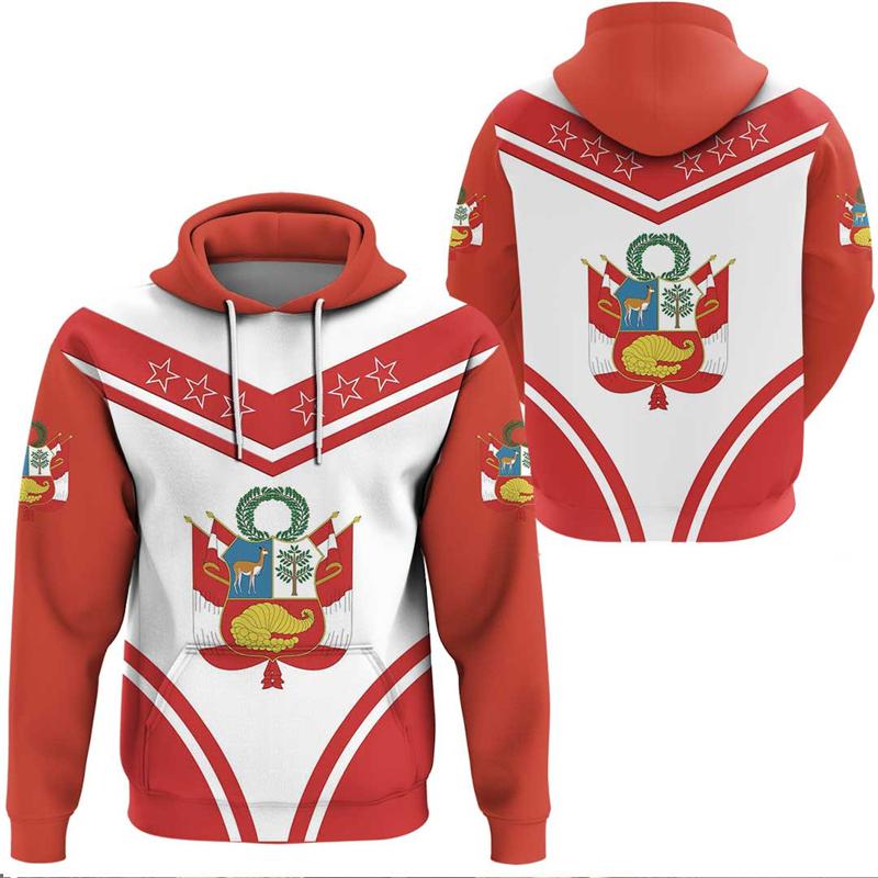 Peru National Emblem 3D Print Hoodie For Men Clothing Fashion Sports Hooded Sweatshirts Casual Streetwear Long Sleeve Pullovers