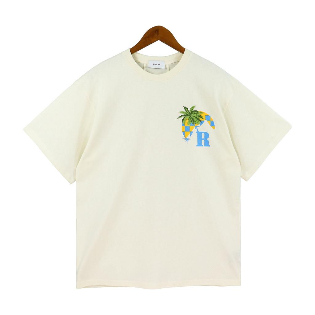 24SS New American Vintage High Street RHUDE Simple Letter Print Couple Street Loose Casual Versatile Pure Style