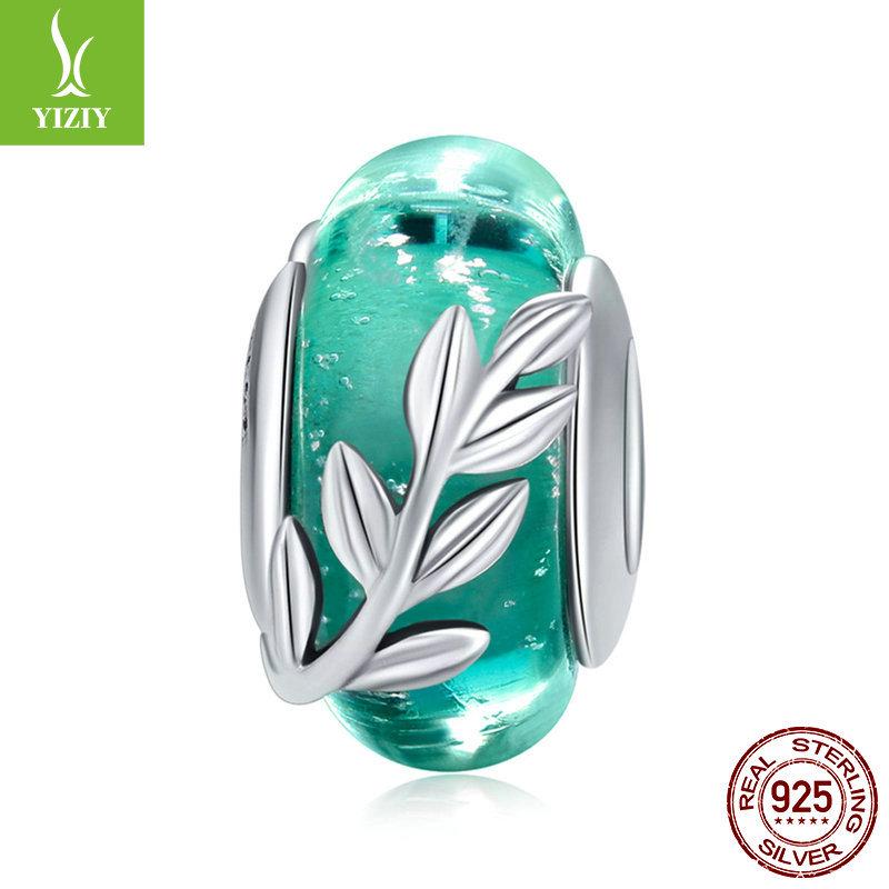 Silver Ziyun Green Leaf Glass Beads Sterling Silver Bracelet - SCC863