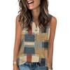 Women's Casual Fashion Summer Color Block Stitched Print Tank Top V-neck Sleeveless Button Top