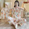 Short-Sleeved Pajamas Three-Piece Korean Version Of Sweet And Cute Cardigan Women'S Loungewear