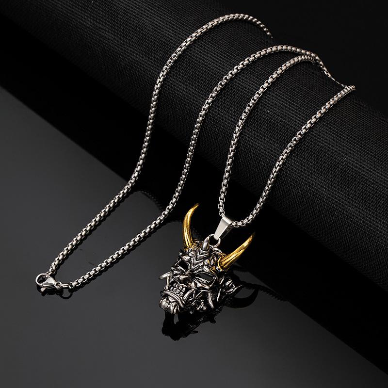 Gold and Silver Horn Prajna Necklace Titanium Steel Chain Powerful Sweater Chain Necklace
