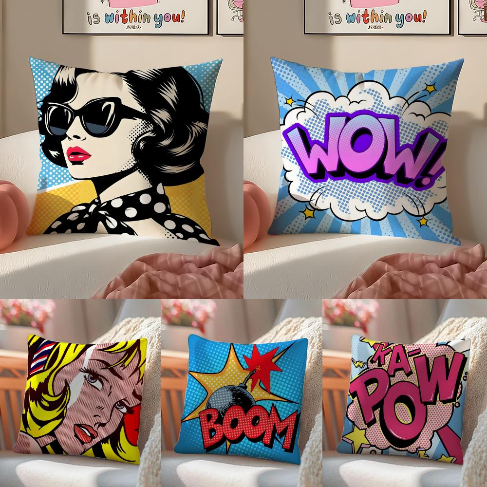 Classic Retro Artist R-Roy Lichtenstein Pillow Case Double-Sided Printing Short Plush Sofa Cushion Cover Bedroom Bedside Pillow
