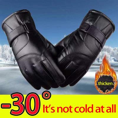 Zimní kožené rukavice pro muže a ženy – teplé, zesílené, jezdecké rukavice pro motocykly a elektromobily se sametovou podšívkou