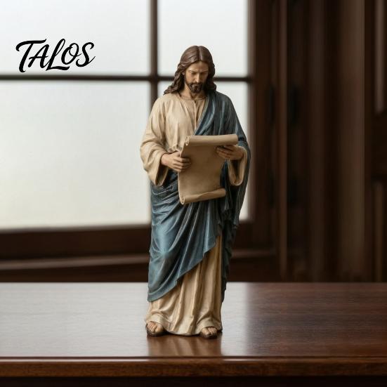 Decorative Collectible Religious Statues Jesus Reading Book Resin Figurine, Small Statue for Bookshelf Mantel Prayer Baptism Communion Gifts Believers