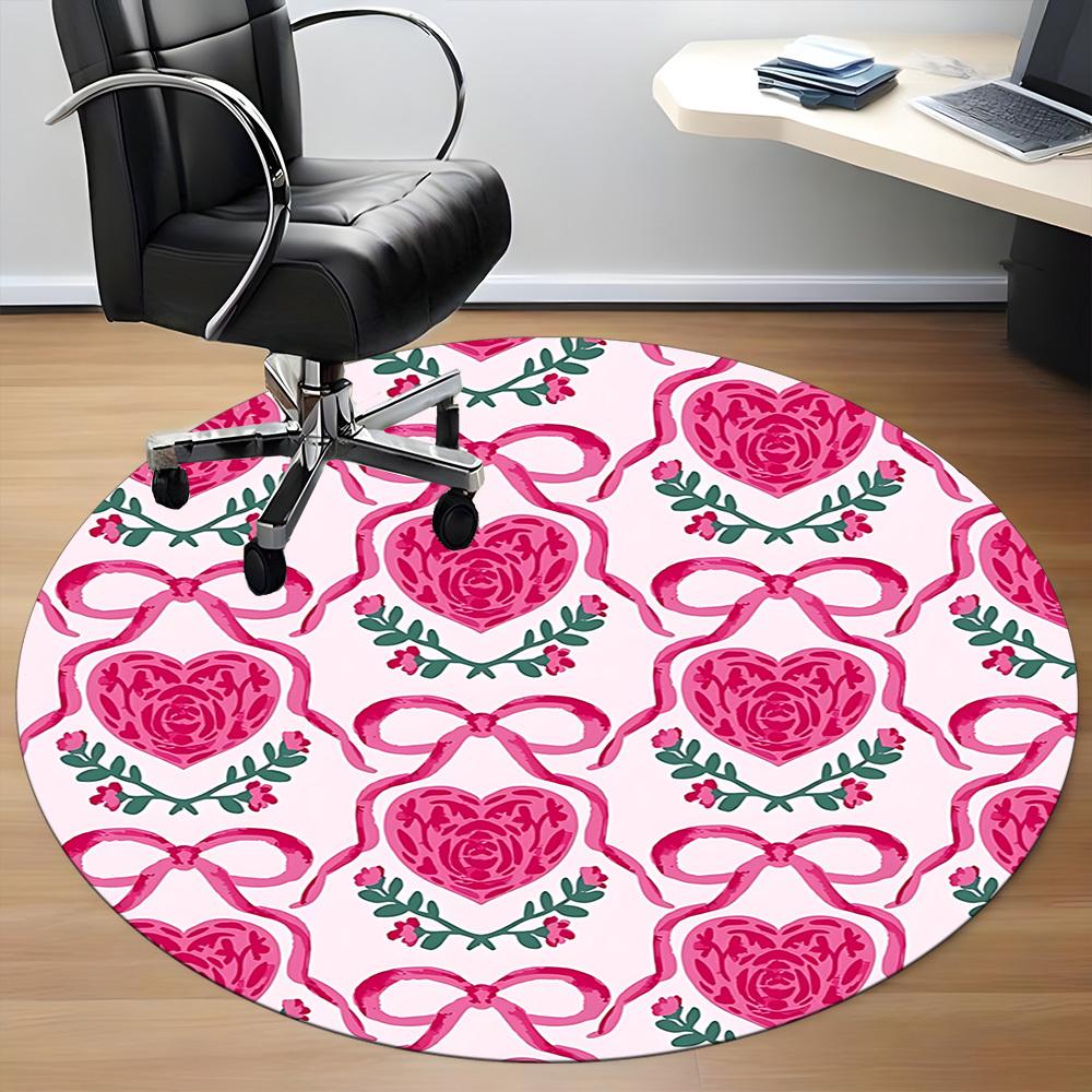 1pc Heart-patternedChair Carpet for Office, Indoor Non-Slip Washable Polyester Fiber Carpet, Mat For Office, Machine Washable