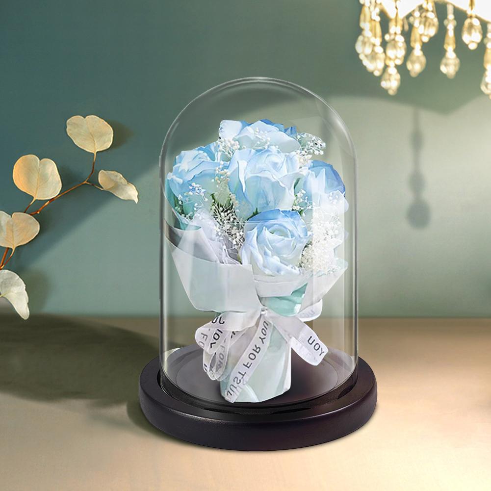 Preserved Flowers in Glass Dome Dried Flowers Bouquet with Lights Carnation Tulip Dry Flower Decoration for Mom Girlfriends Wife