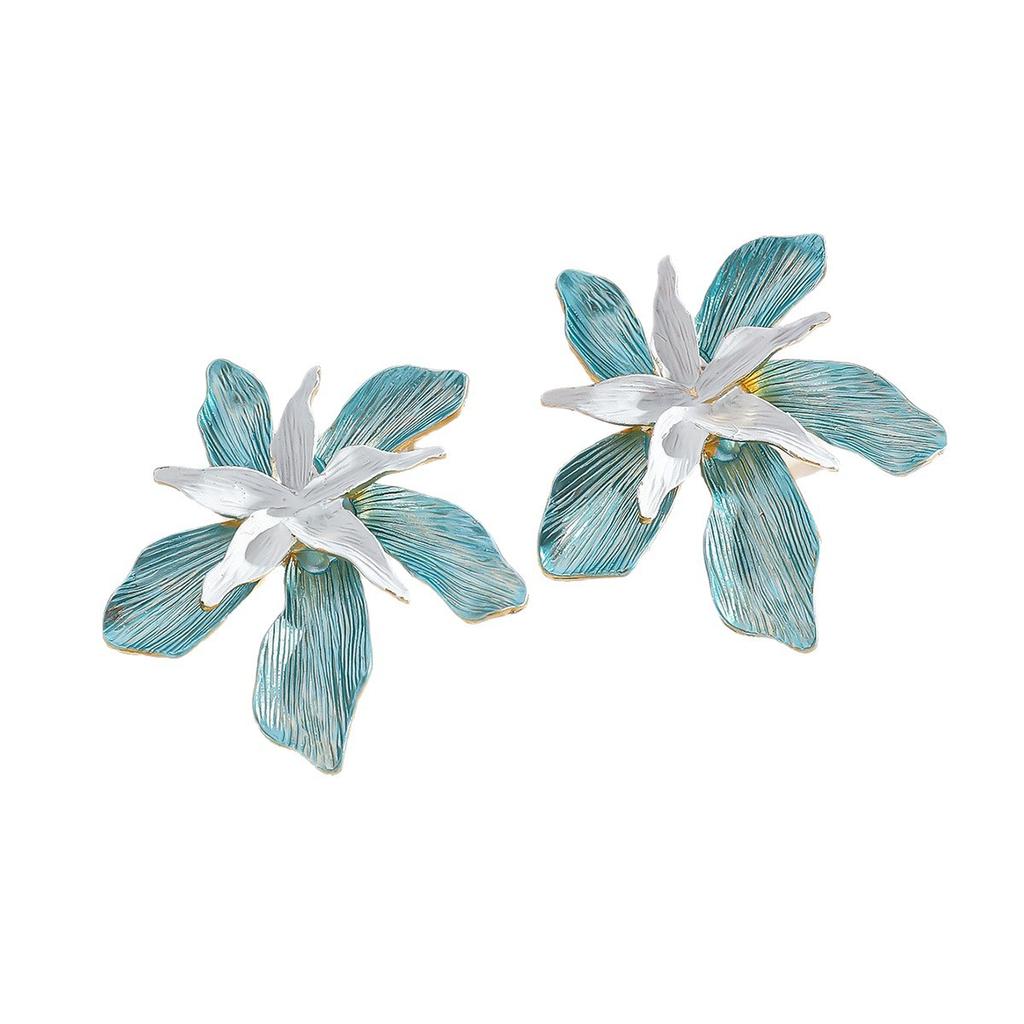 New Vintage Metal Pink Blue Flower Big Earrings for Women Geometric Floral Drop Earrings Statement Jewelry Party Gifts