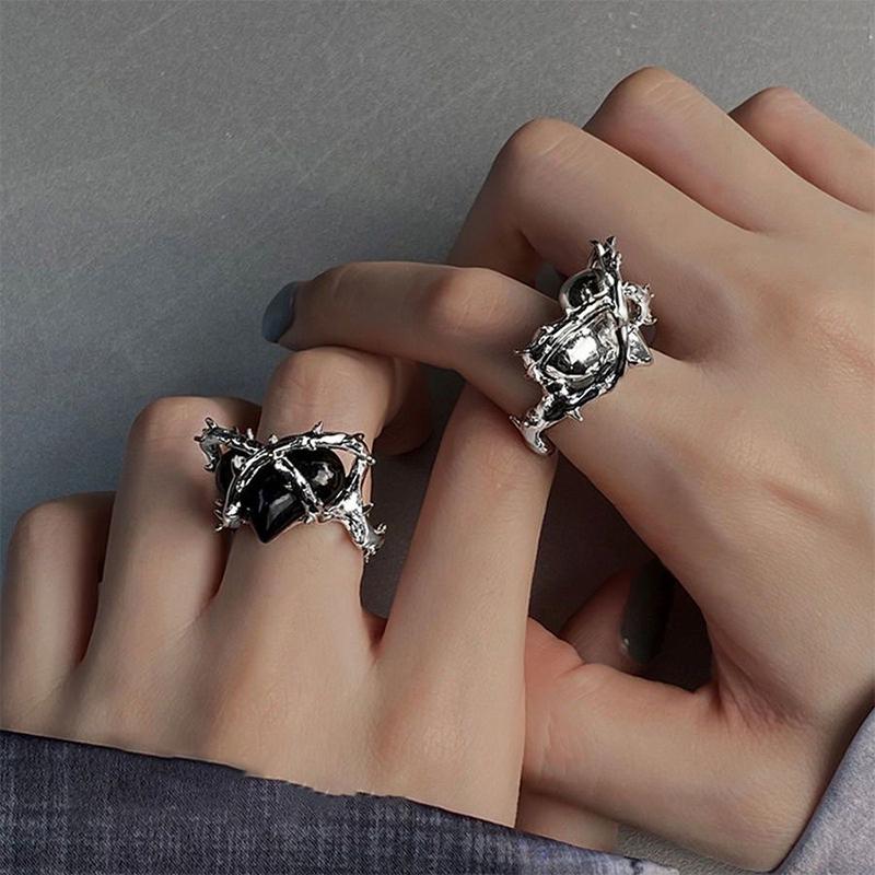 Korean Style Sweet Cool Star Spider Heart Zircon Opal Ring Trendy Open Adjustable Finger Rings For Women Punk  Jewelry