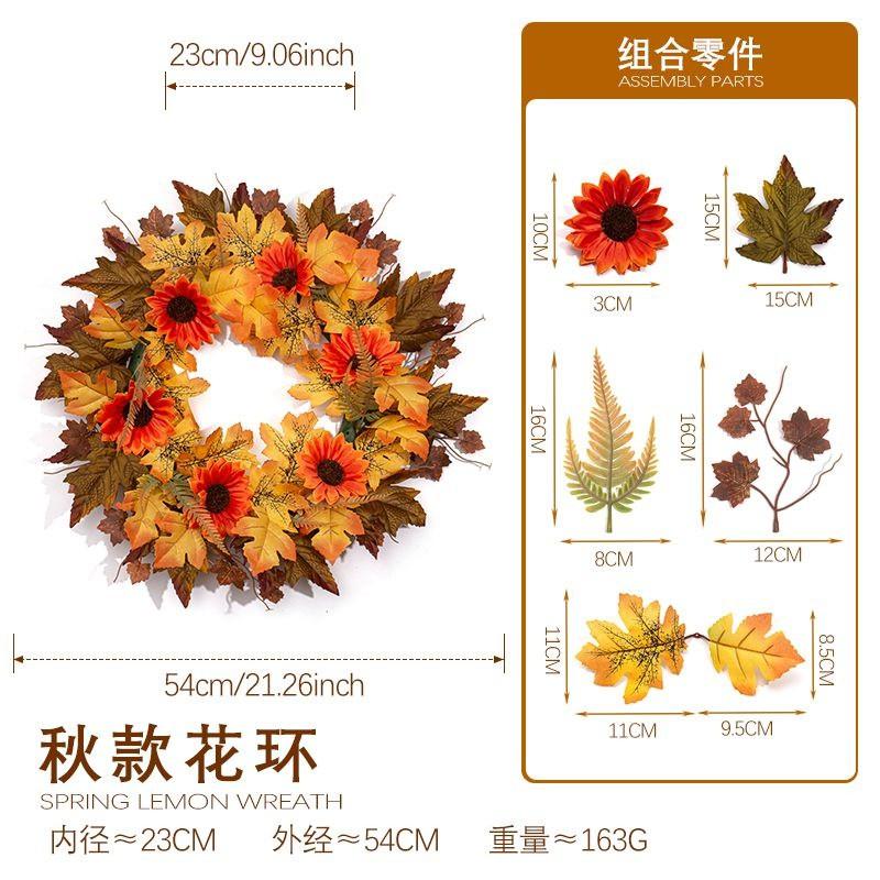 Maple Leaf Wreath Door Decor Fall Harvest Festival Thanksgiving Home Decoration Artificial Floral Garland