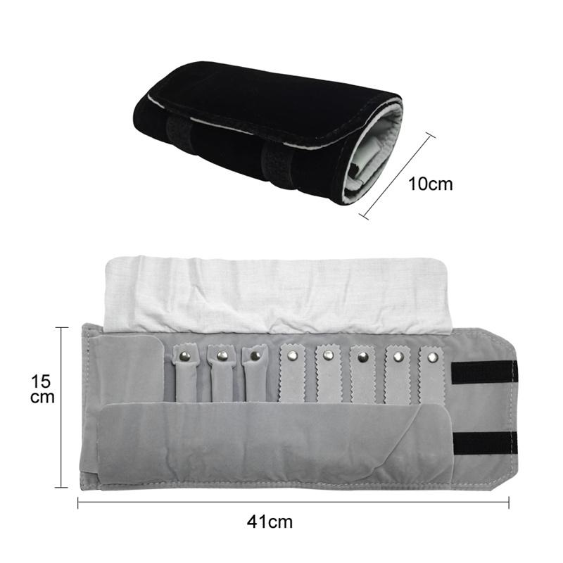 Black PU Leather Inner Black or Grey Velvet Jewelry Storage Bag MiNi Roll Bag Necklace Ring Earrings Pendant Storage Roll Bag