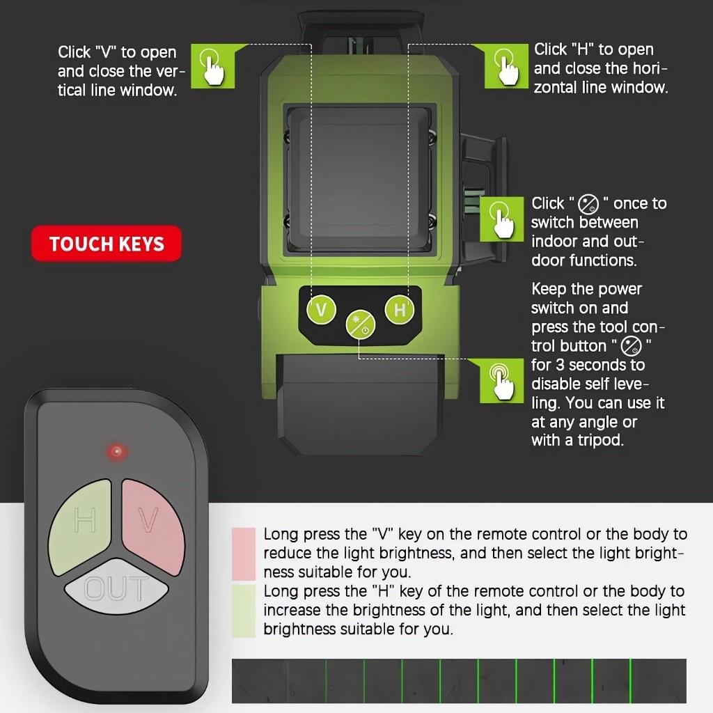 Innen-/Außenbereich Professioneller Grünlinien-Laserwasserwaage 8/12/16 Linien Hochpräzise Automatische Selbstnivellierung Messwerkzeuge