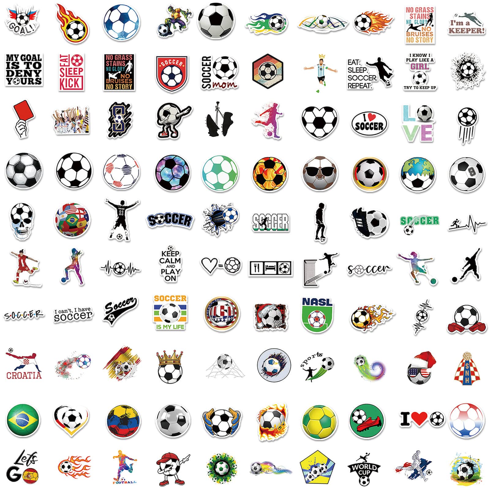 

100PCS Soccer Stickers for Scrapbooking,Stickers for Water Bottles, Soccer Team Gifts for Kids Teens, Christmas gifts for Kids