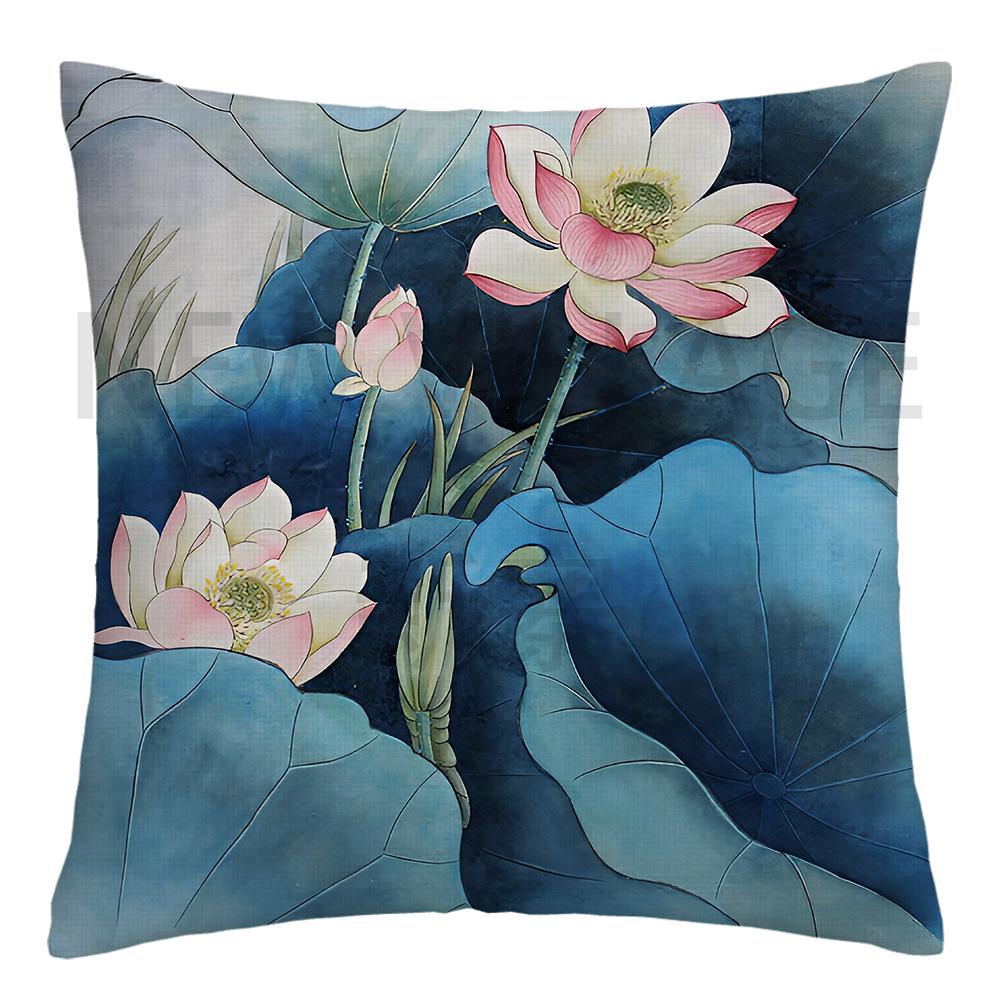 Lotus carp linen Doublesided Printed pillow cover Short plush Suitable living rooms bedrooms sofas throw cushion cover