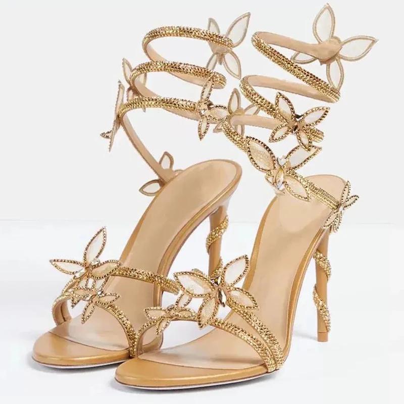 Fashion Eilyken Street Style Crystal Butterfly-knot Ankle Strap Woman Sandals Sexy Open Toe Stiletto High Heels Banquet Party Shoes