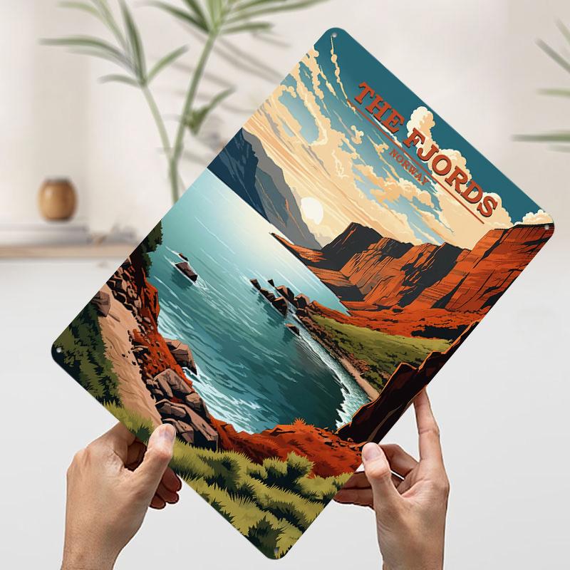 

The Fjords Norway Travel Printed Poster Customized Wall Art Retro Vintage Metal Tin Signs for Gaming Room Decoration Cozy Decor 7.9x11.8In(20x30cm)