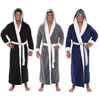 Mens Winter Plush Lengthened Shawl Bathrobe Home Clothes Long Sleeved Robe Coat Robe
