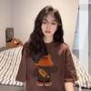 American Retro Pure Cotton Bear Printing Large Size Short-sleeved T-shirt Women's Fat Mm Summer Trendy Brand Design Sense Loose Half Sleeve