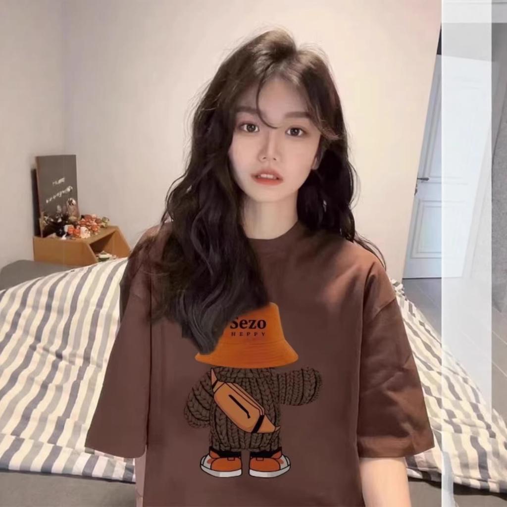 American Retro Pure Cotton Bear Printing Large Size Short-sleeved T-shirt Women's Fat Mm Summer Trendy Brand Design Sense Loose Half Sleeve
