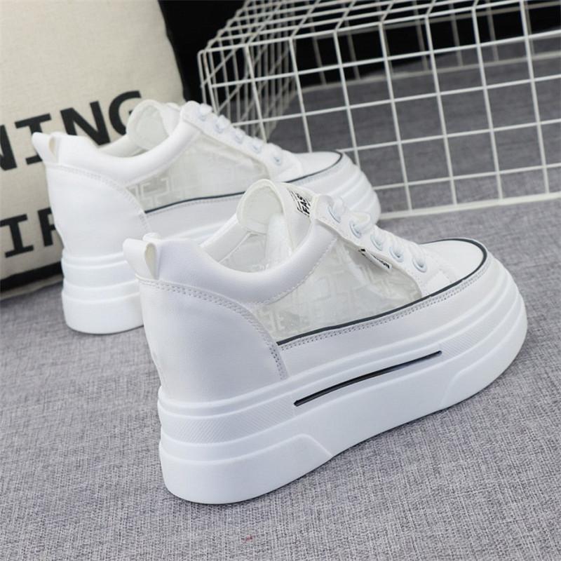 fashion 8CM Hidden Heels White Platform Wedges Sneakers Women Shoes High Top PU Leather Tenis Feminino Casual Basket Femme