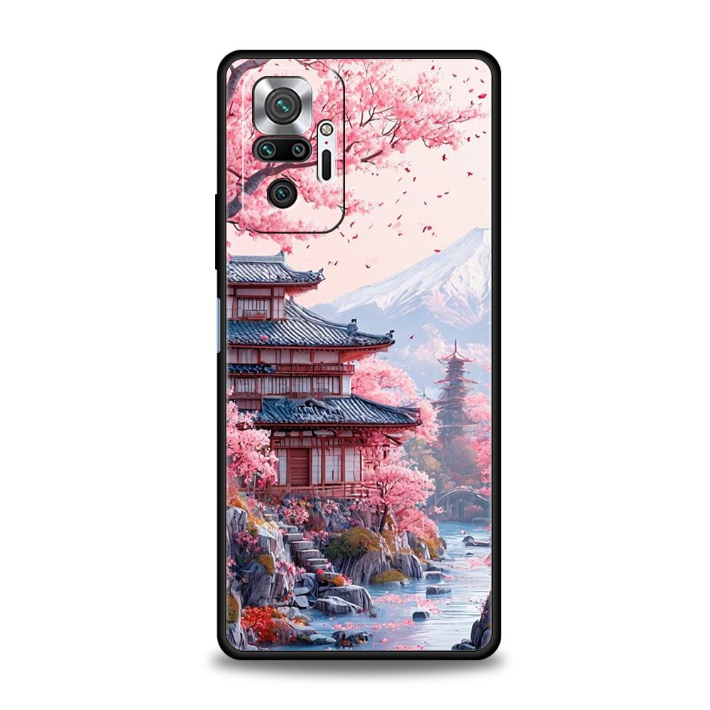 Japanese Style Temple And Cherry Blossoms Phone Case for Redmi 14C 13C Note 14 13 12 11 10 Pro Plus K40 K50 Pro Plus 5G Soft TPU